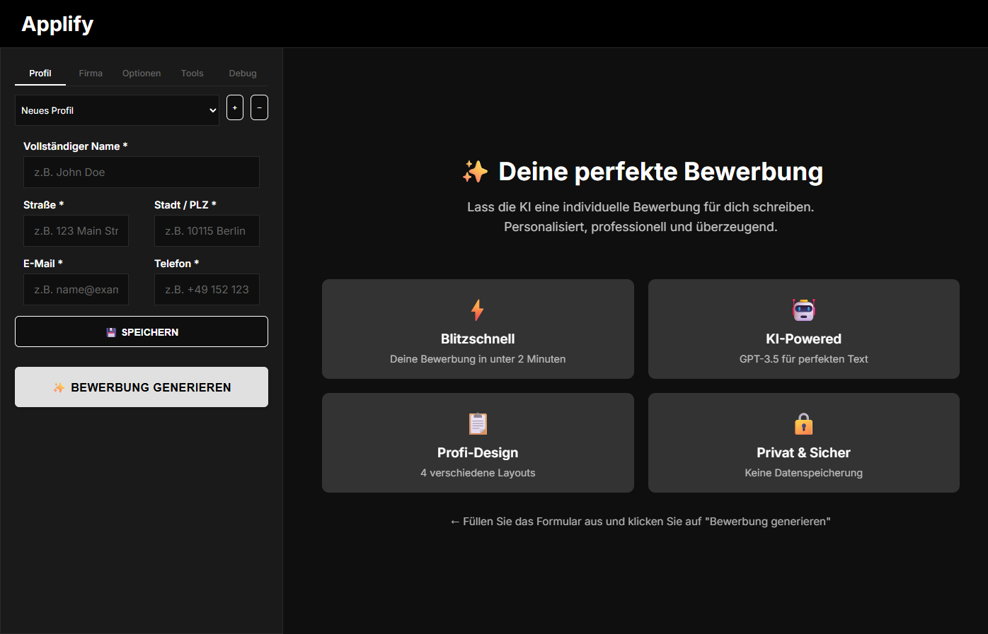 Applify — KI Bewerbungsgenerator